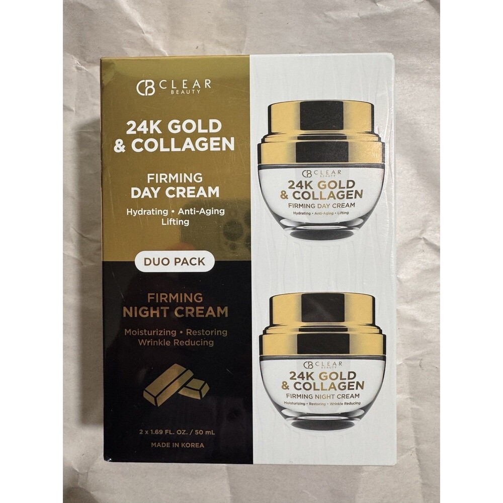 CB Clear Beauty TWO PACK ANTI AGING DAY + NIGHT FIRMING 24k Gold Collagen *NEW